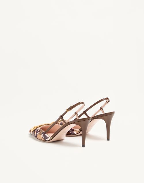 Valentino Garavani - Vlogo Signature Slingback Décolleté With Animalier Embroidery 80mm - Brown/multicolour - Woman - Pumps