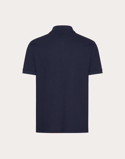 Valentino - Cotton Piqué Polo Shirt With Rockstud Untitled Studs - Navy - Man - Man Ready To Wear Sale