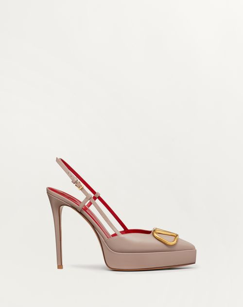 Valentino Garavani - Zapato De Cuero De Becerro Con Plataforma, Tacón De 120 mm, Correa Trasera Y El Vlogo Signature - Poudre - Mujer - Salones