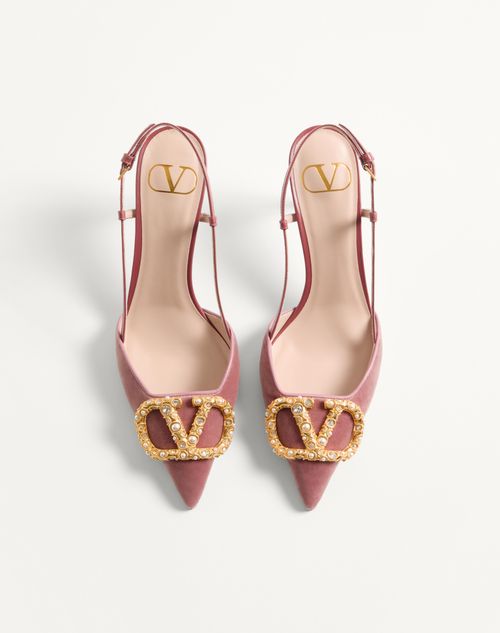 Valentino Garavani - Vlogo Signature Slingback Pumps In Velvet With Jewel Logo 80mm - Phard - Woman - Woman Shoes Sale
