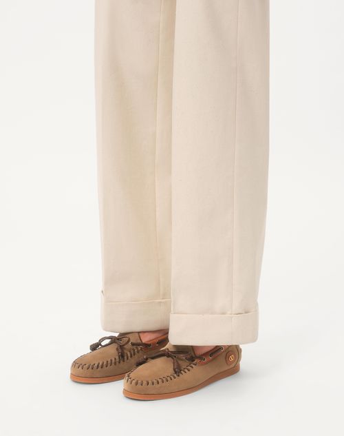 Valentino Garavani - Palm Avenue Crust Leather Boat Shoe - Khaki/tobacco - Man - Man