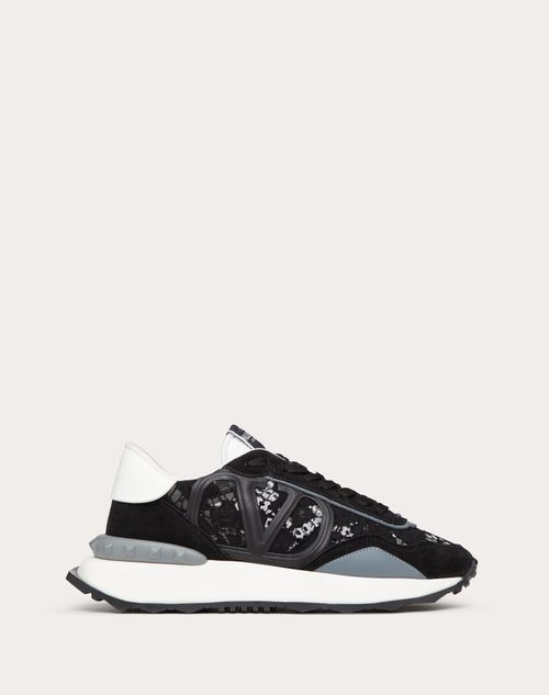 Valentino Garavani - Lace And Mesh Lacerunner Sneaker - Black/pastel Gray/stone - Woman - Shoes