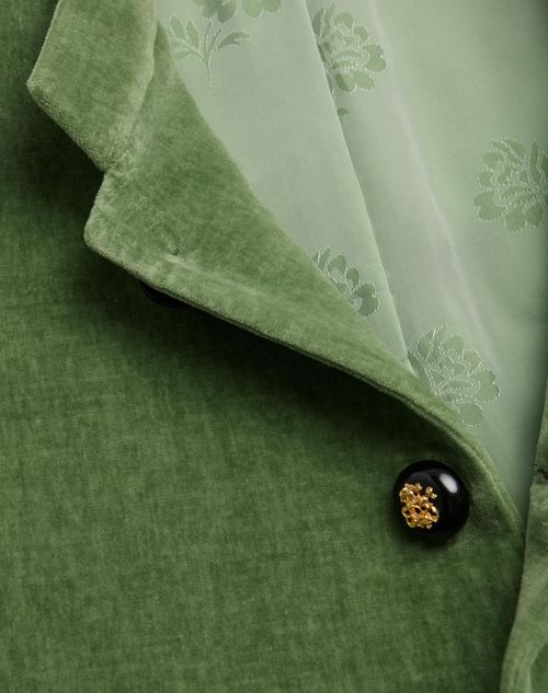 Valentino - Cotton Velvet And Washed Linen Jacket With Mandarin Collar - Laurel - Man - Man Ready To Wear Sale