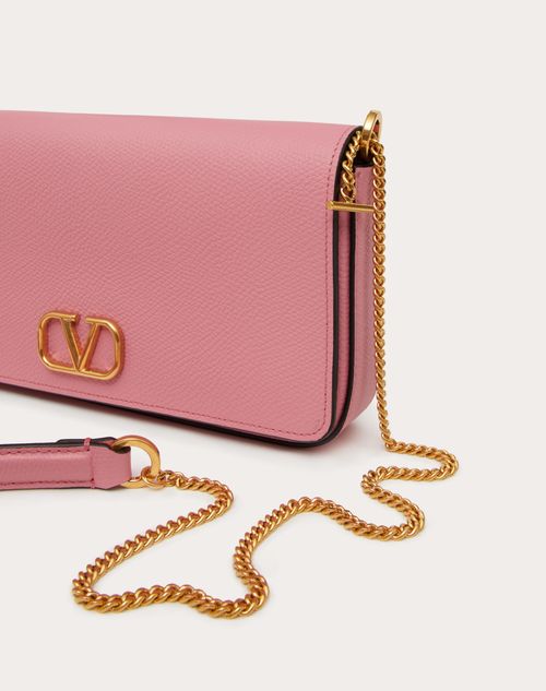 Vlogo Signature Grainy Calfskin Pouch With Chain for Woman in Candy ...