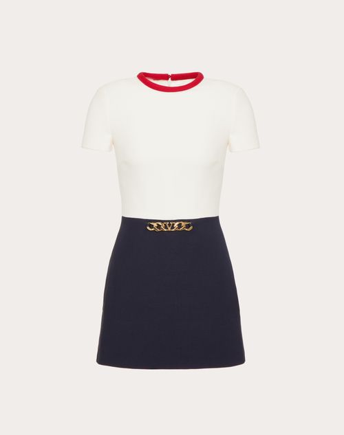 Valentino - Vlogo Chain Crepe Couture Dress - Navy/ivory - Woman - New Arrivals