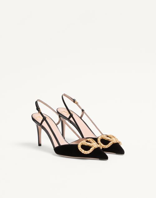 Valentino Garavani - Vlogo Signature Slingback Pumps In Velvet With Jewel Logo 80mm - Black - Woman - Pumps