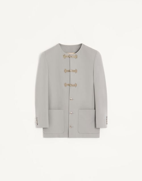 Valentino - Valentino Diagonal Wool Jacket With Embroidered Frog Closures - Light Grey - Man - Coats And Blazers