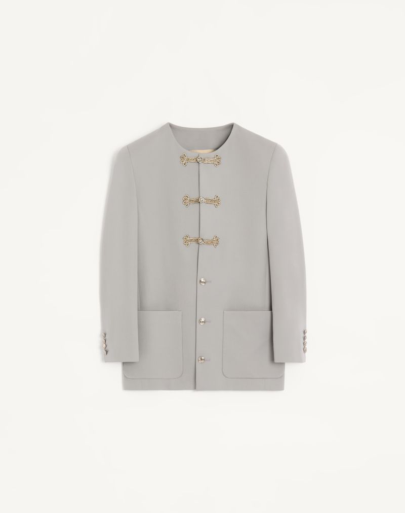 Veste Laine Diagonal Brandebourgs Brodés Gris Clair — Valentino
