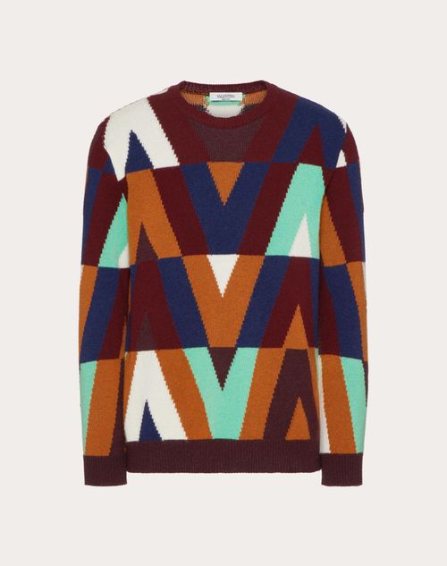 Valentino - Optical Valentino Crewneck Sweater - Mint/multicolor - Man - Man Ready To Wear Sale