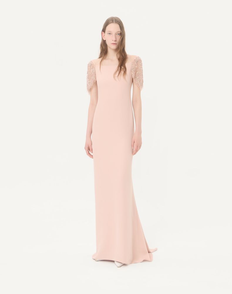 Valentino Embroidered Couture Cady Long Dress Woman Pink 40