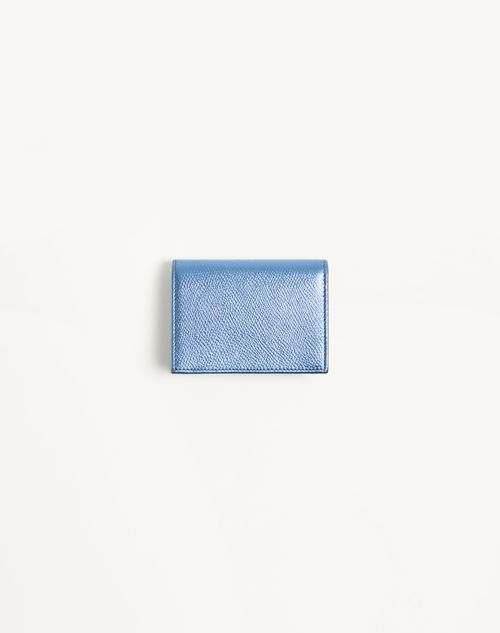 Valentino Garavani - Valentino Garavani Vlogo Signature Grainy Calfskin Wallet - Metallic Blue - Woman - Wallets And Small Leather Goods