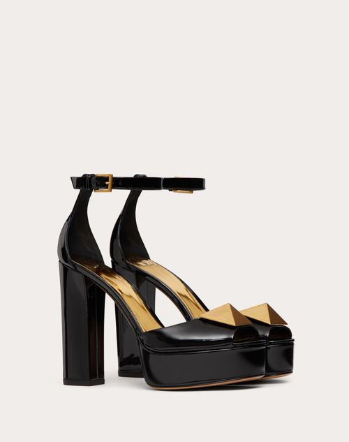 Valentino Garavani - Zapatos De Salón Con Puntera Abierta Y Plataforma One Stud De Charol Con Tacón De 120 mm - Negro - Mujer - Rebajas Para Mujer