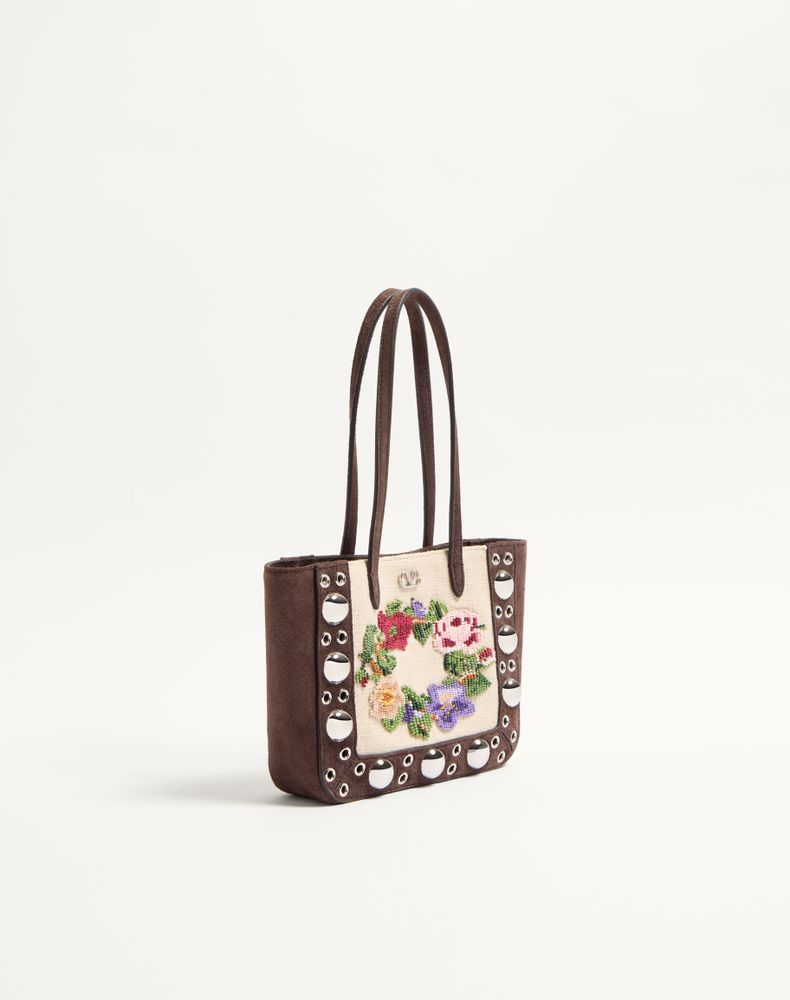 Valentino Garavani Nellcôte Mini Embroidered Shopping Bag Woman Multicolour/Testa Di Moro Uni