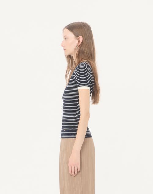 Valentino - ストライプ コットン ニットプル - ネイビー/ラテ - ウィメンズ - ニット
