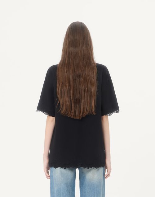 Valentino - レース コットン Tシャツ - ブラック - ウィメンズ - Tシャツ & スウェット