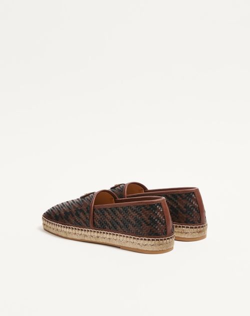 Valentino Garavani - Palm Avenue Houndstooth Espadrilles In Woven Leather - Bark Brown - Man - Man Shoes Private Promotions