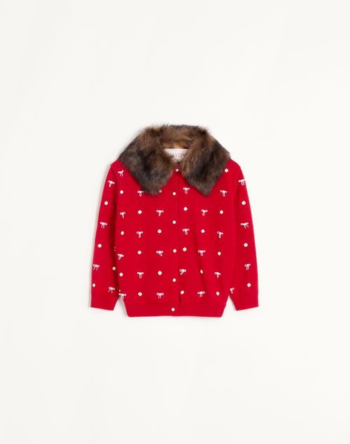 Valentino - Cardigan In Lana Ricamato - Rosso - Donna - Maglieria