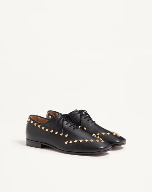 Valentino Garavani - Zapato Derby Rockstud De Cabritilla - Negro - Hombre - Zapatos De Cordones