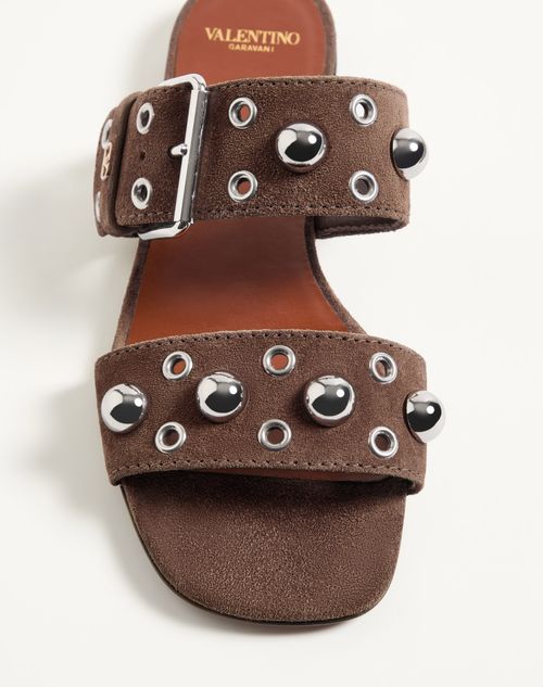 Valentino Garavani - Nellcôte Crust Leather Slide Sandal - Brown - Woman - Woman