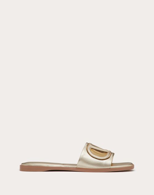 Valentino Garavani - Sandalo Slide Vlogo Cut-out In Nappa Laminata - Platino/antique Brass - Donna - Shelf - W Shoes - Summer Vlogo