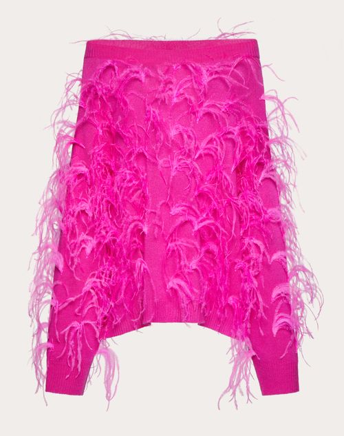 Valentino - Wool Jumper With Feather Embroidery - Pink Pp - Woman - Knitwear