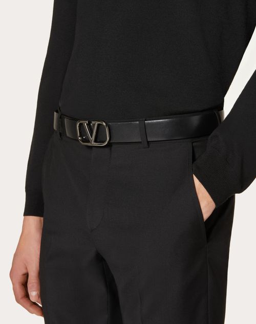Vlogo Signature Calfskin Belt for Man in Black