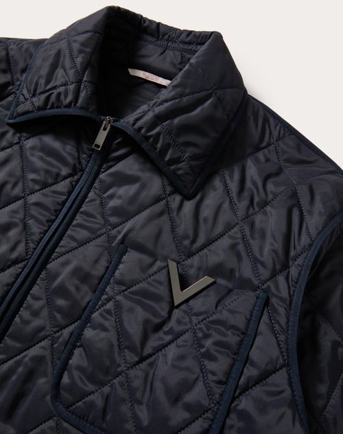 Valentino - Quilted Nylon Shirt Jacket With Metallic V Detail - Navy - Man - Outerwear