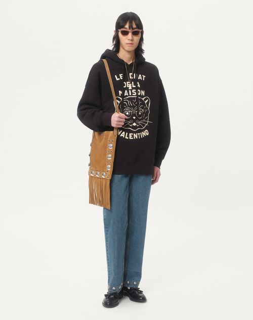 Valentino - Cotton Sweatshirt With Chat De La Maison Patch - Black/butter - Man - Shelf - Mrtw - Fancy Daywear W1