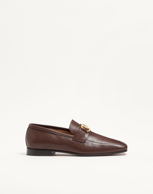 Valentino Garavani - Vlogo Signature Kidskin Loafer - Brown - Man - Loafers And Driver