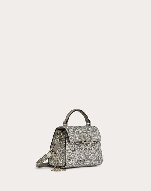 Valentino Garavani - Vsling Mini Handbag With Sparkling Embroidery - Pearl Grey - Woman - Valentino Garavani Vsling