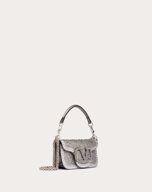 Valentino Garavani - Small Valentino Garavani Locò Shoulder Bag With Rhinestones - Crystal/black/anthracite - Woman - Mini And Micro Bags