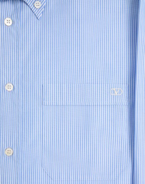 Valentino - Valentino Cotton Poplin Shirt With Vlogo Embroidery - Azure/white - Man - Man Ready To Wear Sale