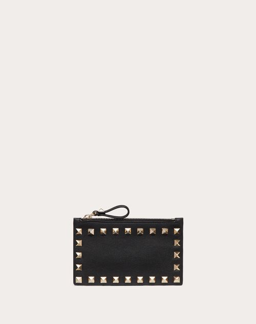 Valentino Garavani - Rockstud Calfskin Cardholder With Zipper - Black - Woman - Wallets And Small Leather Goods