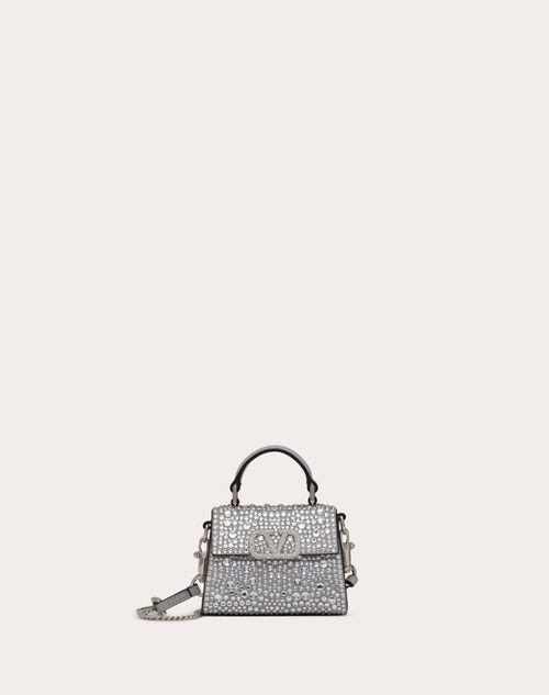 Valentino Garavani - Mini Vsling Embroidered Handbag - Grey/crystal - Woman - Top Handle Bags