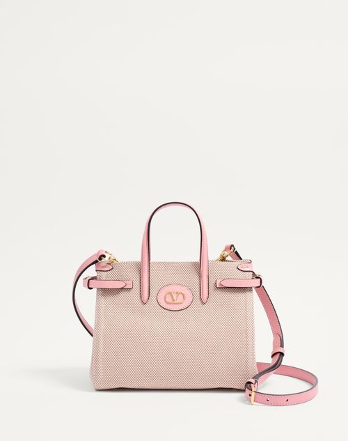 Valentino Garavani - Valentino Garavani Antibes Small Shopping Bag In Canvas And Karung - Natural/peach Rose - Woman - Bags