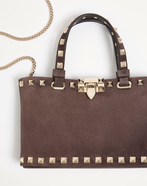 Valentino Garavani - Rockstud Mini-einkaufstasche Aus Wildleder - Ebenholz - Frau - Shopper Taschen