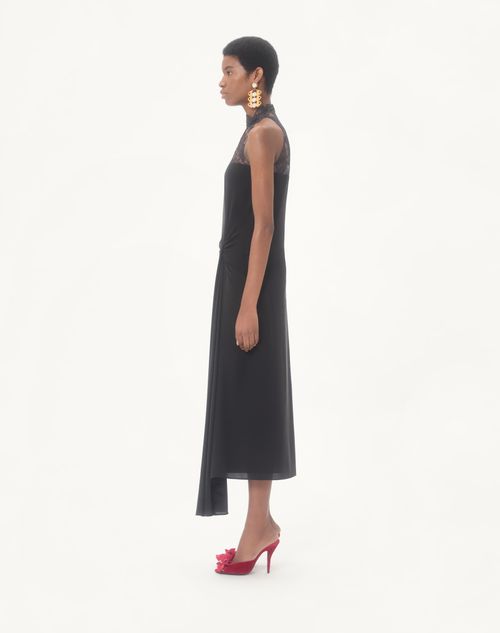 Valentino - Georgette Midikleid - Schwarz - Frau - Kleider