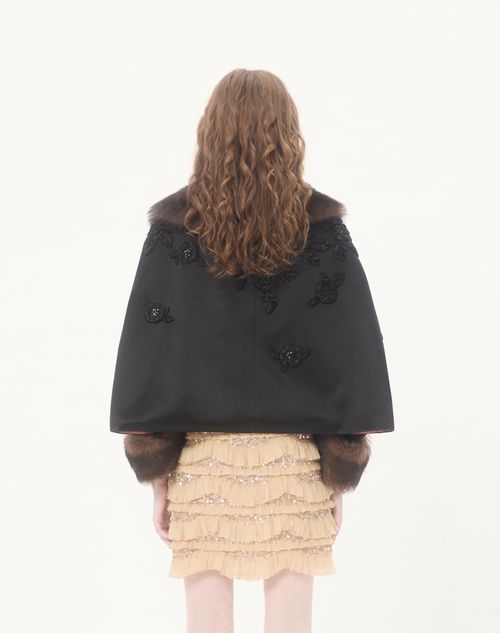 Valentino - Embroidered Duchesse Cape - Black - Woman - Coats And Outerwear