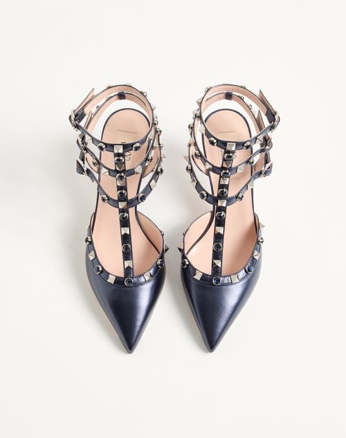 Valentino Garavani - Décolleté Rockstud In Nappa Laminata Con Cabochon 65mm - Navy - Donna - Décolleté