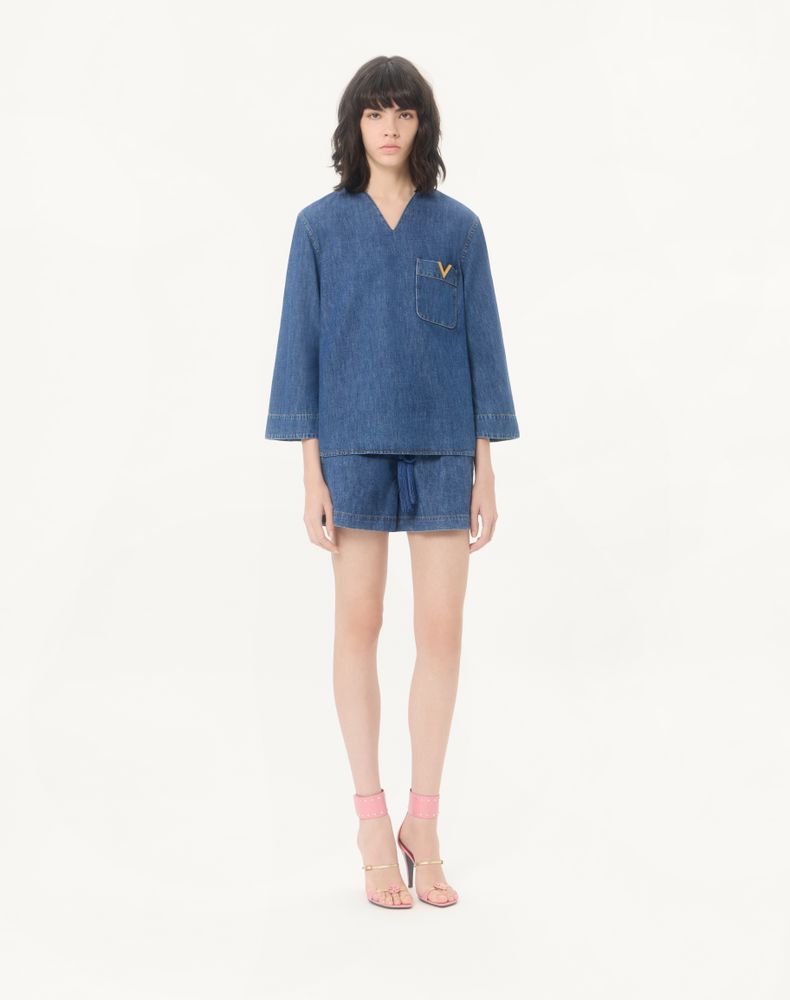 Valentino Denim Chambray Shorts Woman Blue 48