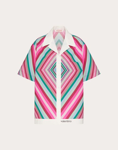 Valentino - Popeline Shirt In Valentino Rhombus  - Multicolor/ivory - Woman - Shirts And Tops