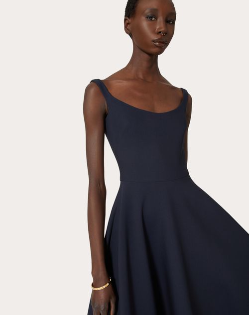 Robe Mi longue En Cr pe Couture pour Femme en Bleu Marine