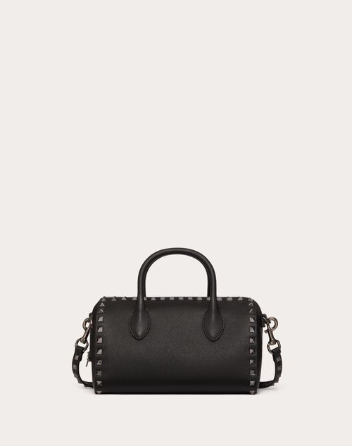 Valentino Garavani - Rockstud Grainy Leather Handbag - Black - Woman - Top Handle Bags