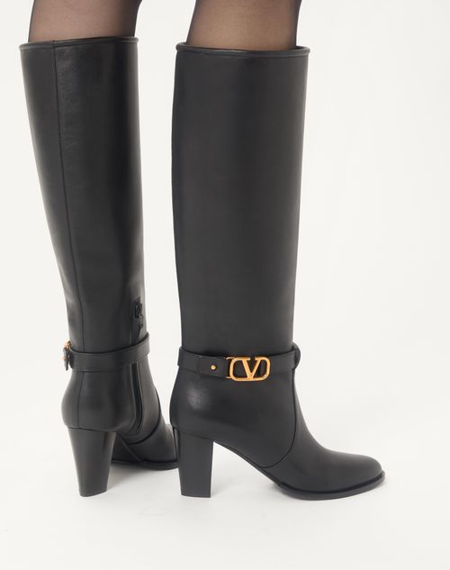 Valentino Garavani - Vlogo Signature Calfskin Boot 75mm - Black - Woman - Boots