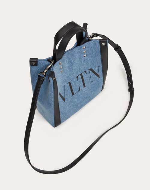 Mini Vltn Denim Shopper for Man in Denim/black | Valentino US Mini Vltn Denim Shopper for Man in Denim/black | Valentino US