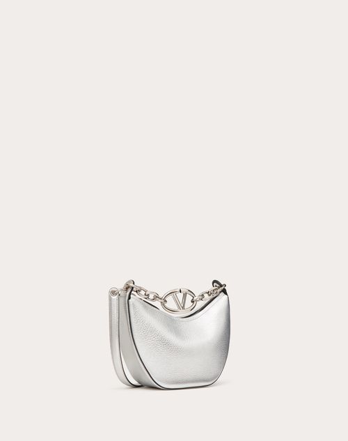 Valentino Garavani - Vlogo Moon Mini Hobo Bag In Metallic Grainy Calfskin With Chain - Silver - Woman - Shelf - W Bags - Vlogo Moon