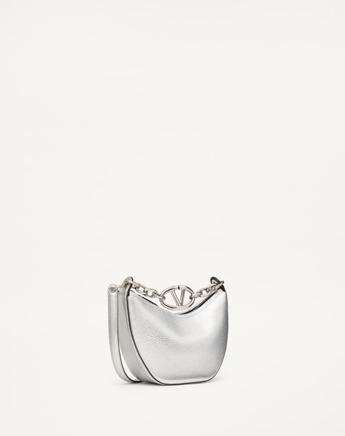 Valentino Garavani - Vlogo Moon Mini Hobo Bag In Metallic Grainy Calfskin With Chain - Silver - Woman - Woman Bags & Accessories Sale