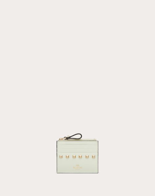 Valentino Garavani - Rockstud Calfskin Cardholder With Zipper - Meadow Mist - Woman - Wallets And Small Leather Goods