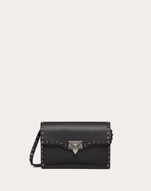 Valentino Garavani - Petit Sac À Bandoulière Rockstud En Veau Grainé - Noir - Femme - Sacs Porté Épaule