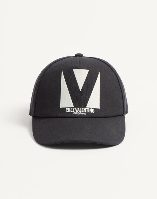 Valentino Garavani - Chez Valentino Cotton Baseball Cap With Embroidery - Black/ivory - Man - Soft Accessories - Accessories